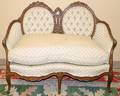 072160 LOUIS XV STYLE WALNUT  UPHOLSTERED SETTEE