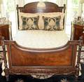 071171 FRENCH EMPIRE STYLE WALNUT  GILT BED H 62