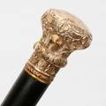 111303 EBONY  GOLD FILLED WALKING STICK DATED 1892