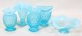 110204 FENTON BLUE GLASS VASES  COMPOTE FIVE PIECES