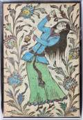 102237 PERSIAN GLAZED POTTERY TILE 11 X 7 34 WOMAN
