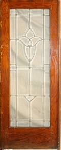 LEADED BEVELED GLASS  OAK DOOR EARLY 20TH C