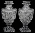 CUT CRYSTAL COVERED URNS PAIR H 10 12