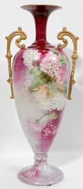 090198 BELLEEK HAND PAINTED PORCELAIN VASE H 18