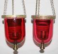 081220 CRANBERRY GLASS LANTERNS 19TH C PAIR H 12
