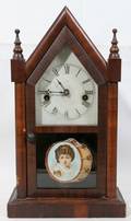 061312 AMERICAN MAHOGANY STEEPLE CLOCK 19TH C H 15