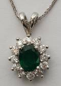 112267 333 CT NATURAL EMERALD  1CT DIAMOND PENDANT