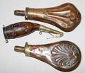 090253 BRASS AND METAL POWDER HORNS 19TH C THREE