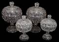 112325 VICTORIAN MOLDED GLASS COVERED COMPOTES FOUR
