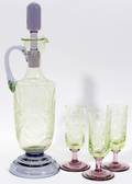 CRYSTAL DECANTER  THREE GLASSES H 12 CA 1920