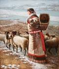 092270 SHIMO OIL ON CANVAS 1995 40 X 29 TIBET SCENE