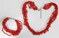 080324 RED MULTISTRAND NECKLACE AND BRACELET 2 PCS