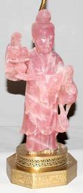 112360 CHINESE CARVED ROSE QUARTZ QUAN YIN AS LAMP