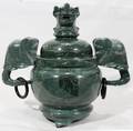 112359 ORIENTAL GREEN HARDSTONE INCENSE BURNER H 33