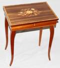 111445 INLAID MAHOGANY MUSIC BOX TABLE H 17 W 14