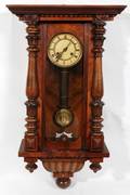 091394 GERMAN WALNUT WALL CLOCK 19TH C H 32 W 18