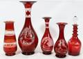 061401 BOHEMIAN FLASHED RUBY VASES  COLOGNE BOTTLE