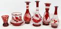 061400 BOHEMIAN FLASHED RUBY VASES  TOOTHPICK HOLDER
