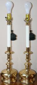 102377 CANDLESTICK BRASS LAMPS PAIR H 32