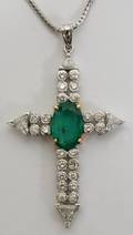 092348 28CT NATURAL EMERALD  DIAMOND CROSS PENDANT