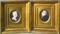 Pair of watercolor on ivory profile portraits of a husband and wife early 19th c