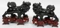 080411 CHINESE CARVED HARD STONE FOO LIONS AND STANDS