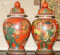 072352 CHINESE PORCELAIN COVERED URNS PAIR H 18