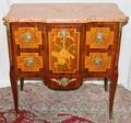 062397 FRENCH INLAID FRUITWOOD MARBLE TOP COMMODE