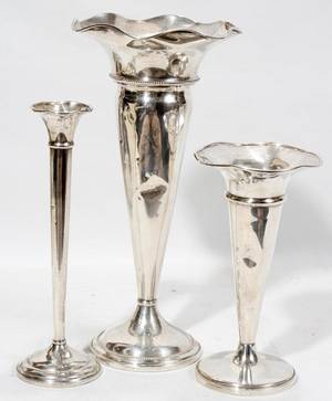 112427 AMERICAN WEIGHTED STERLING SILVER VASES THREE