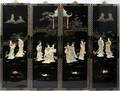111525 CHINESE LACQUER AND HARD STONE PLAQUES FOUR