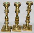 111507 BRASS CANDLESTICKS ANTIQUE THREE H 9