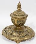 102451 ANTIQUE BRASS MASTER INKWELL H 6 12 DIA 5