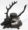 102450 ANTIQUE METAL INKSTAND MOOSE MOTIF C 1860
