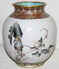 102446 ORIENTAL ANTIQUE CLOISONN GRAY GROUND VASE