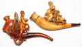 090433 ANTIQUE CARVED FIGURAL MEERSCHAUM PIPES TWO