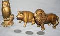 090422 CAST METAL STILL BANKS PIG OWL AND LION3 PCS