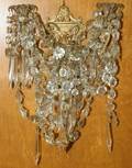 082402 FRENCH GILT METAL  CRYSTAL THREELIGHT SCONCE