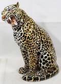 080464 PAINTED TERRA COTTA FIGURE OF A LEOPARD H 22