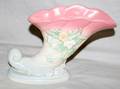 080463 HULL POTTERY MAGNOLIA CORNUCOPIA VASE H 6 14