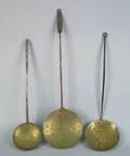 Three wrought iron and brass strainers 18th19th c