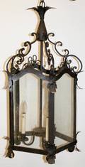 072426 IRON  GLASS PANELED COACH LIGHT H 32 W 17