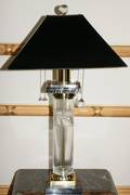072424 CRYSTAL AND BRASS LAMP ON MARBLE BASE H 27