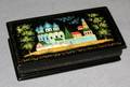 070443 RUSSIAN HAND PAINTED BLACK LACQUER BOX C 1940S