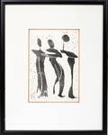 111533 S LEWIS WOODCUT PRINT 1970 7 X 5 MUSICIANS