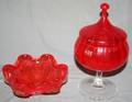 090479 VENETIAN GLASS RED TO CLEAR COMPOTE AND BOWL