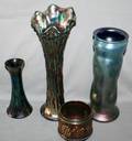 090473 CARNIVAL GLASS VASES AND ONE JAR 4 PCS