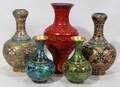 071465 CHINESE CLOISONN  CINNABAR VASES FIVE H 10