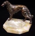 070466 SPELTER FIGURE OF A DOG ON ONYX BASE C 1930