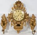 062494 GUSTAV BECKER GILT WOOD CARTEL CLOCK  SCONCES
