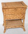061527 ANTIQUE WICKER DOLL CHEST  DOLL CLOTHES W 10